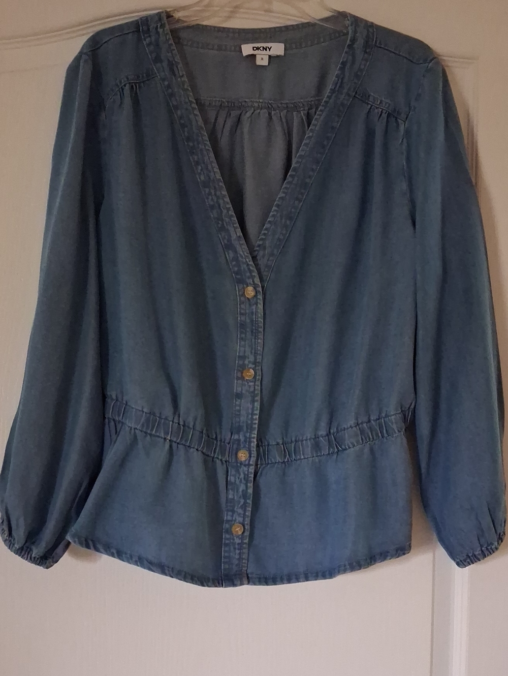 DKNY Light Blue Button-Front Denim Blouse